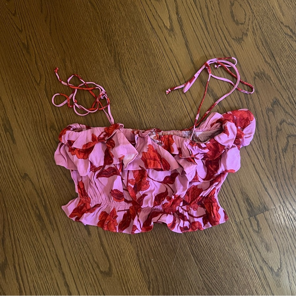 Pink and Red Ruffle Crop Top
